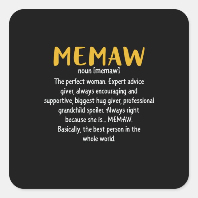 Definition von Mutter Art Memaw Quadratischer Aufkleber (Vorderseite)
