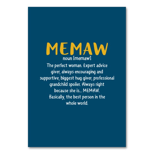 Definition von Mutter Art Memaw Tischnummer (Vorderseite)