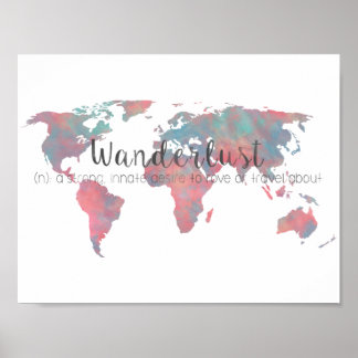 Definition von Wanderlust auf Aquarell-Weltkarte Poster