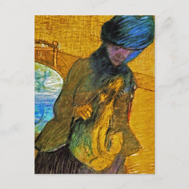 Degas - Vintage Kunst - Mary Cassatt with Dog Postkarte (Vorderseite)