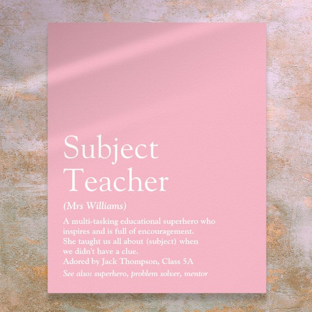 Dein bester Lehrer je definiert Girl Pink Poster (Your Best Teacher Ever Definition Girly Pink Poster)
