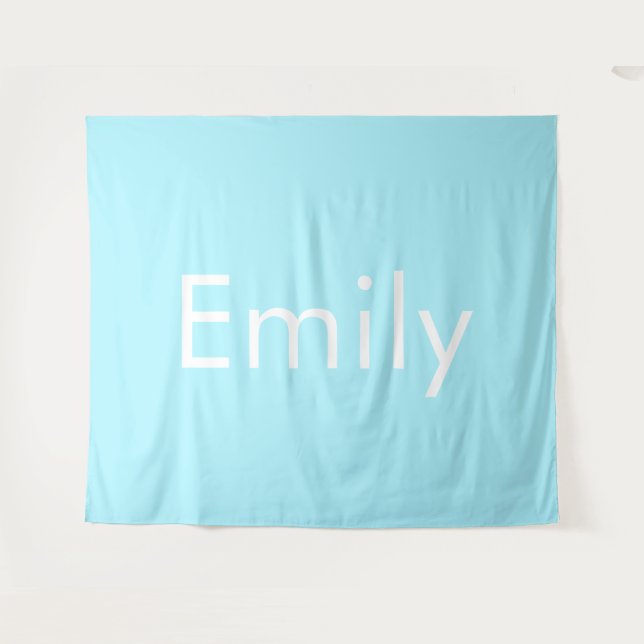 Dein eigener Name oder Wort | Sanftes Himmelblau Wandteppich (Vorderseite (Horizontal))