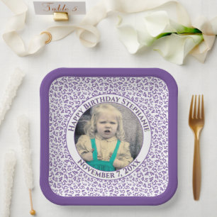 Dein Foto 45 Zufälliges Zahlenmuster Lila/Weiß Pappteller