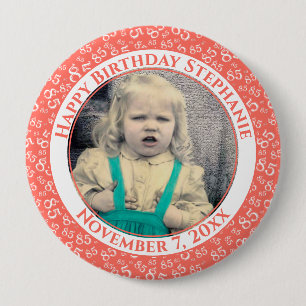 Dein Foto 85. Geburtstag Zahlenmuster Koralle Button