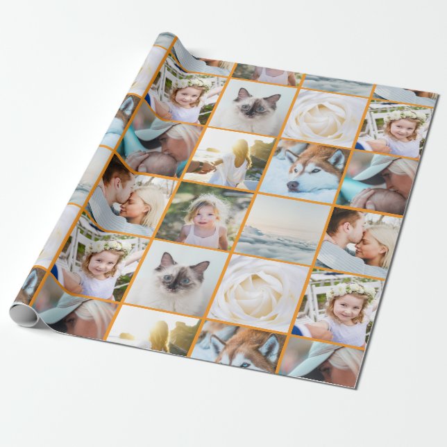 Dein Foto benutzerdefiniertes Raster Collage Orang Geschenkpapier (Ungerollt)