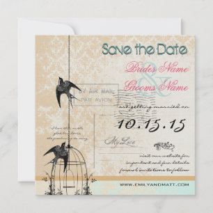 Dein Foto Damast-Vogelkäfig-Hochzeit Save the Date