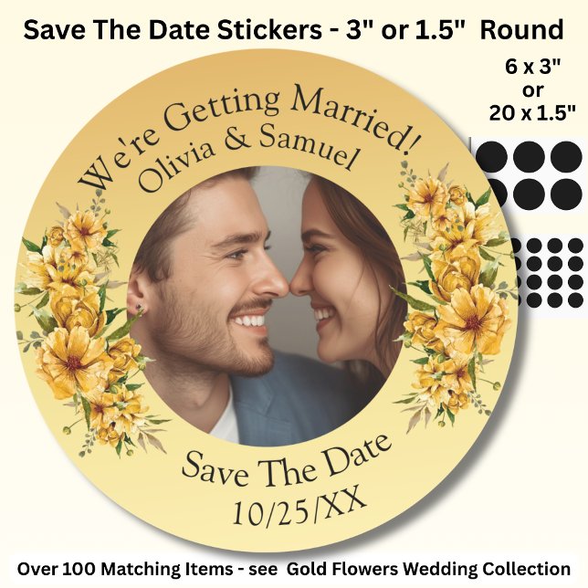 Dein Foto & Namen, Datum Vormerken, Golden Gelb  Runder Aufkleber (Von Creator hochgeladen)