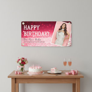 "Dein Foto" Pink Glam Birthday Banner