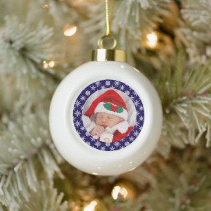 Dein Foto Santa Baby Blaue Hintergrund Schneeflock Keramik Kugel-Ornament