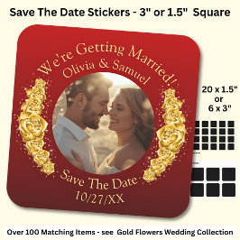 Dein Foto, Save The Date, Goldene Blumen Kastanien Quadratischer Aufkleber