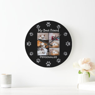 Dein Haustier Hund individuelles Fotocollage beste Große Wanduhr