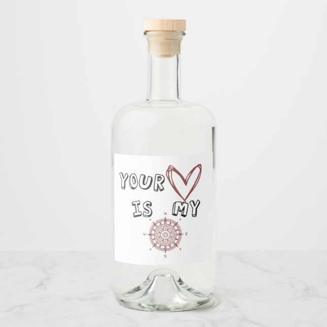 Dein Herz ist mein Kompass Alkoholflaschenetikett (Vorderseite)