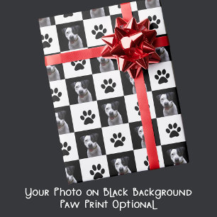 Dein Hunde-Foto  Schwarz-Weiß kariert Stylisch Geschenkpapier