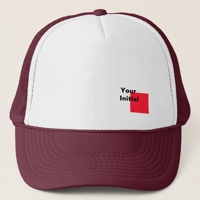 Dein Initialen-Monogramm Weiß + Bordeauxrot Truckerkappe (Vorderseite)