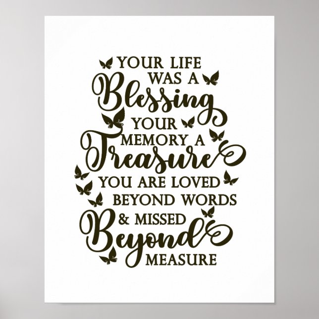 Dein Leben war ein Segen-Butterfly-Gedächtnisposte Poster (Vorne)