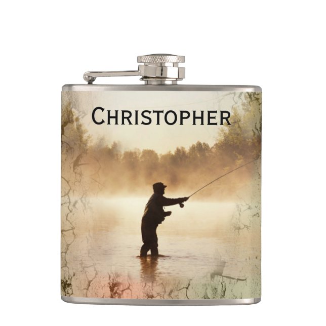 Dein Name auf Gone Fishing Flask Flachmann (Vorderseite)