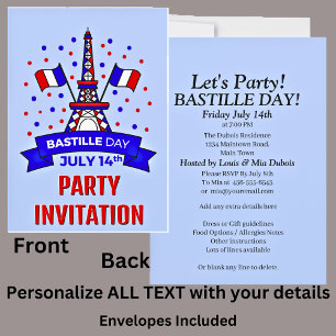 Dein Name Bastille-Tag 14. Juli Feier Party Einladung