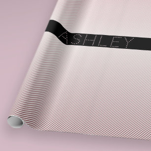 Dein Name   Dünne Rose Ombre & Weiße Streifen Geschenkpapier