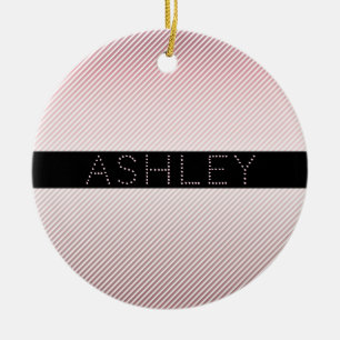 Dein Name Dünne Rose Ombre & Weiße Streifen Keramik Ornament