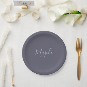 Dein Name Elegante Lavendel-Schrift auf nebligem Pappteller