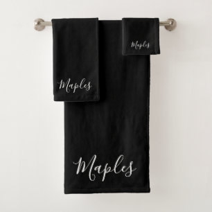 Dein Name   Elegante weiße Schrift auf Schwarz Badhandtuch Set