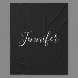 Dein Name | Elegante weiße Schrift auf Schwarz Fleecedecke