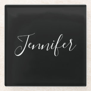 Dein Name Elegante weiße Schrift auf Schwarz Glasuntersetzer