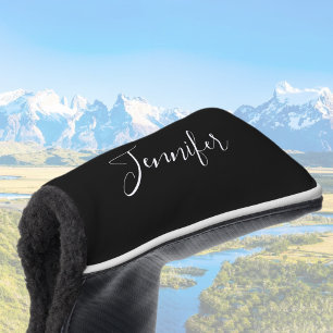 Dein Name Elegante weiße Schrift auf Schwarz Golf Headcover