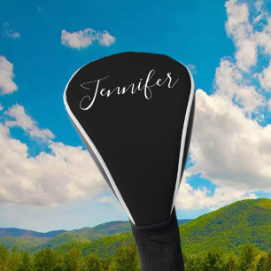 Dein Name Elegante weiße Schrift auf Schwarz Golf Headcover