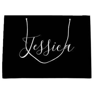 Dein Name Elegante weiße Schrift auf Schwarz Große Geschenktüte