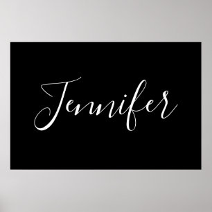 Dein Name Elegante weiße Schrift auf Schwarz Poster