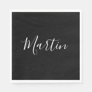 Dein Name Elegante weiße Schrift auf Schwarz Serviette