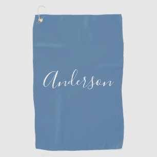 Dein Name Elegantes weißes Script auf Gray Blue Golfhandtuch