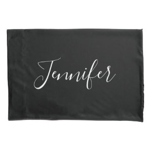 Dein Name   Elegantes weißes Script auf schwarz Kissenbezug