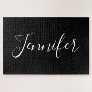 Dein Name   Elegantes weißes Script auf schwarz Puzzle