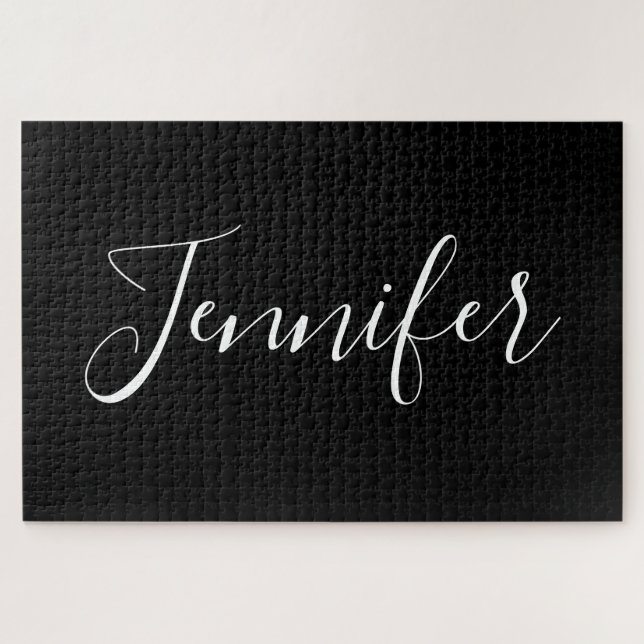 Dein Name | Elegantes weißes Script auf schwarz Puzzle (Horizontal)