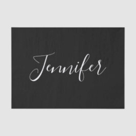 Dein Name | Elegantes weißes Script auf schwarz Seidenpapier