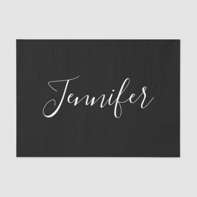 Dein Name | Elegantes weißes Script auf schwarz Seidenpapier (Vorderseite)