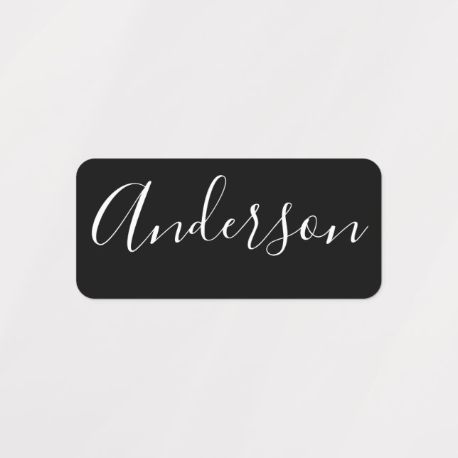 Dein Name | Elegantes, weißes Skript auf schwarzer Etiketten (Design 1)