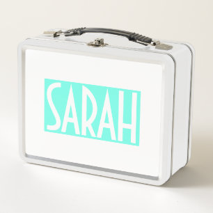 Dein Name   Fett weißer Text auf dem rechten Aqua Metall Brotdose