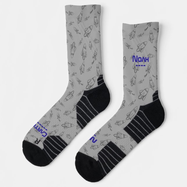 Dein Name im Weltraum mit Raketen Socken (Links)