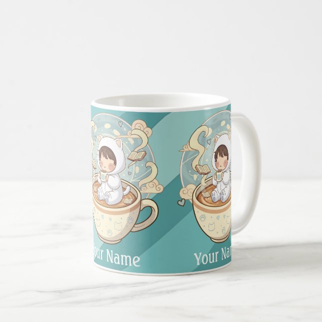 Dein Name Katzen-Kaffeetasse Geschenk für Buchlese Kaffeetasse (VorderseiteRechts)