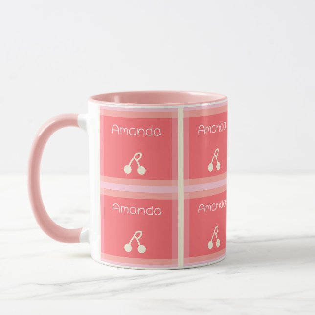Dein Name Kirschgittermuster Tasse (Links)
