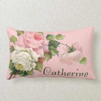 Dein Name mit hübschen rosa Rosen Kissenhülle Lendenkissen