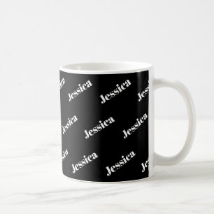 Dein Name   Moderne weiße Schrift auf schwarz Kaffeetasse