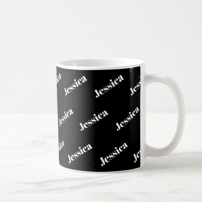 Dein Name | Moderne weiße Schrift auf schwarz Kaffeetasse (Rechts)