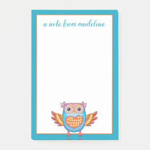 Dein Name   Niedliches farbiges Eule Post-it Klebezettel