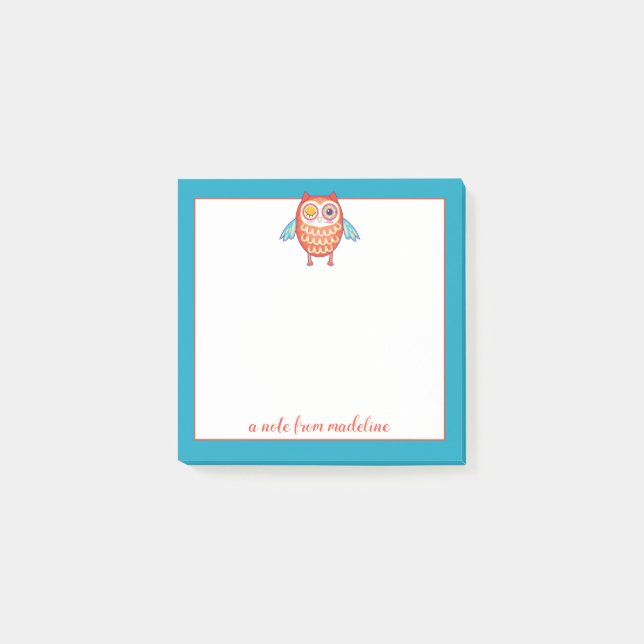 Dein Name | Niedliches farbiges Eule Post-it Klebezettel (Vorderseite)