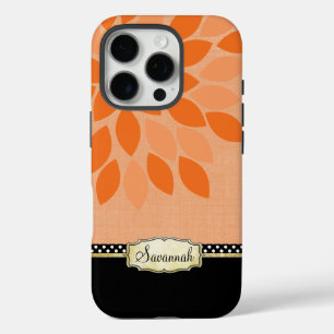 Dein Name oder Zitat Orange Koralle Schwarz Gold iPhone 16 Pro Hülle