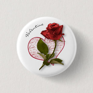 Dein Name  Rote Rose und Stem Floral Fotografie Button